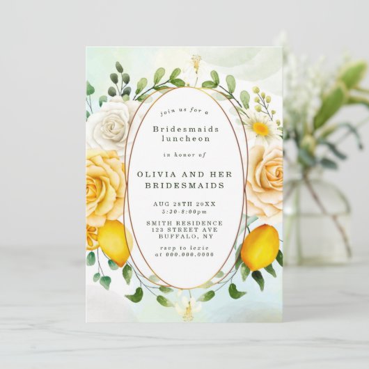 Gele rozen Lemons Bridesmaids Luncheon Invites (Staand voorkant)