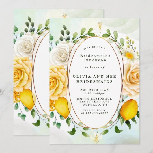 Gele rozen Lemons Bridesmaids Luncheon Invites (Voorkant / Achterkant)