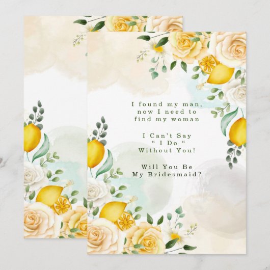 Gele rozen Lemons worden mijn Bridesmaid Kaart (Voorkant / Achterkant)