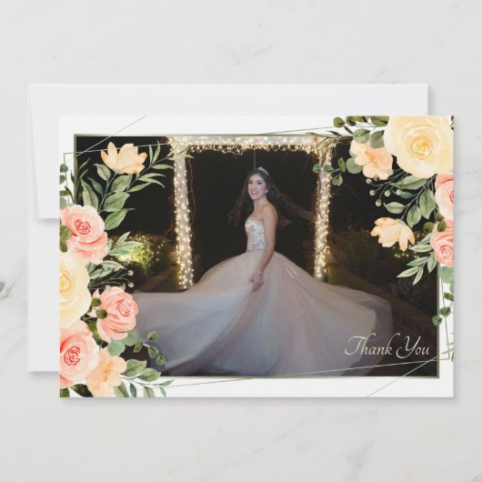 Gele rozen lijst bedank foto kaart (Voorkant)