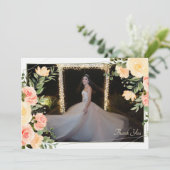 Gele rozen lijst bedank foto kaart (Staand voorkant)