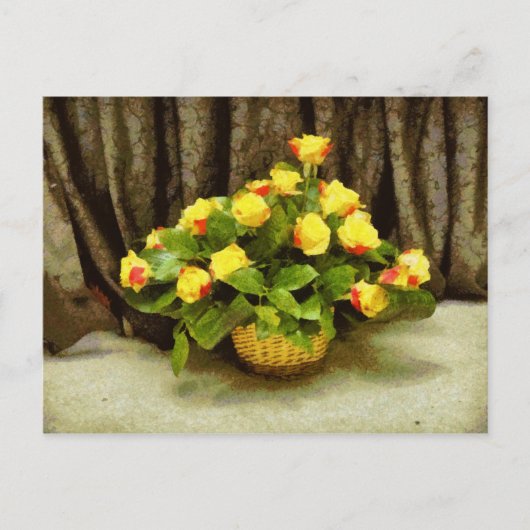 Gele rozen mand schilderij briefkaart (Voorkant)