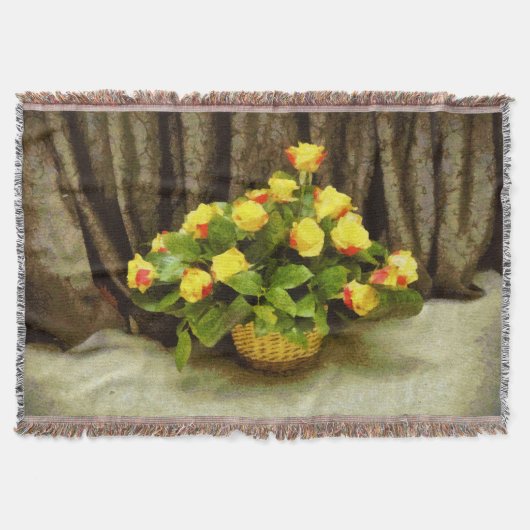Gele rozen mand schilderij deken (Voorkant)
