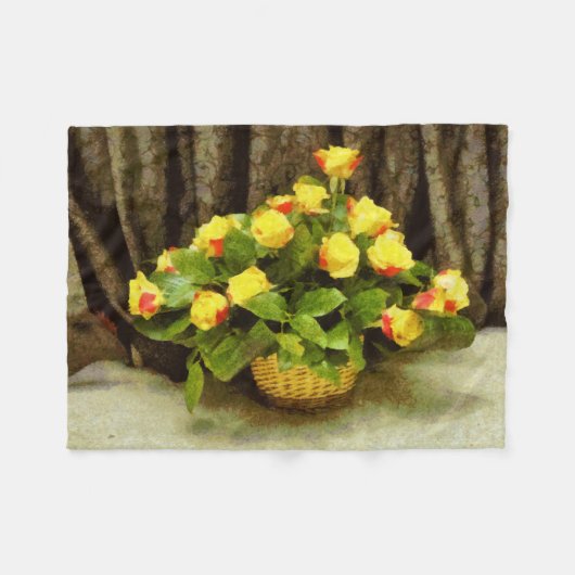 Gele rozen mand schilderij fleece deken (Voorkant (Horizontaal))