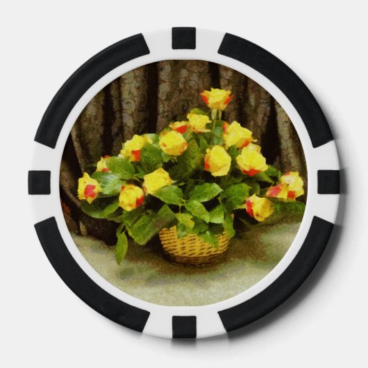 Gele rozen mand schilderij pokerchips (Voorkant)