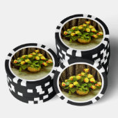 Gele rozen mand schilderij pokerchips (Opstapeling)