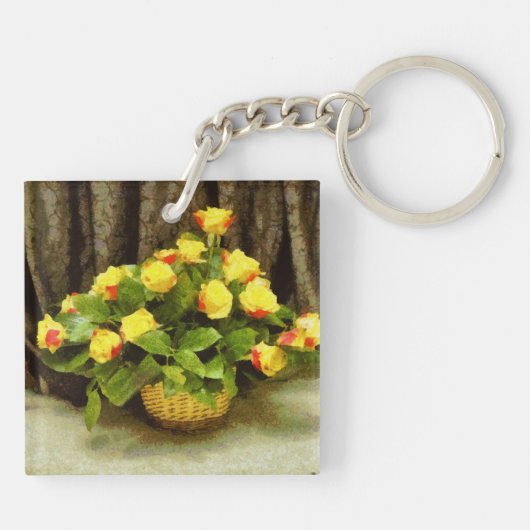 Gele rozen mand schilderij sleutelhanger (Achterkant)