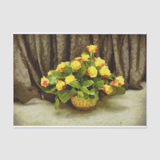 Gele rozen mand schilderij tissuepapier (Voorkant)