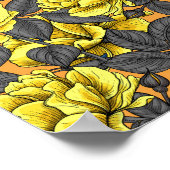 Gele rozen met grijze bladeren op sinaasappel poster (Hoek)