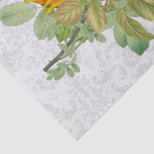  gele rozen met zongvogel en Damask Tissuepapier (Detail)