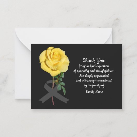 Gele rozen na begrafenis Dank je kaarten Notitiekaartje (Voorkant)