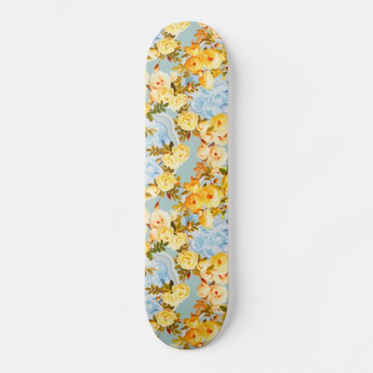 Gele rozen op blauw en blauwgroen persoonlijk skateboard (Voorkant)