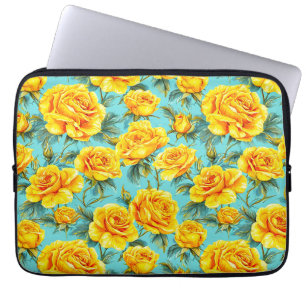 Gele rozen op een blauwe achtergrond laptop sleeve
