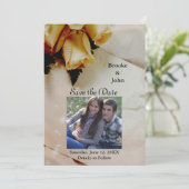 Gele Rozen op Elegant Ivoor Foto Save The Date (Staand voorkant)