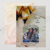 Gele Rozen op Elegant Ivoor Foto Save The Date (Voorkant / Achterkant)