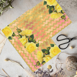 Gele rozen op Faux Gold Glitter Chevron Pattern Tissuepapier