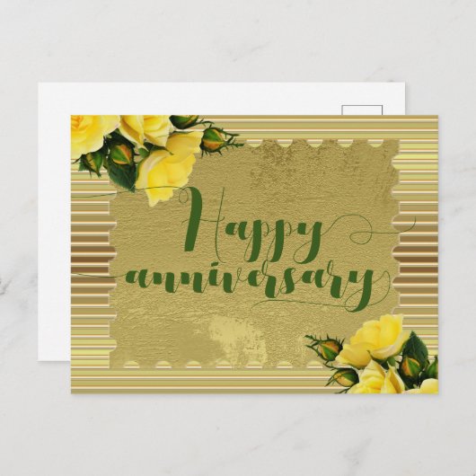 Gele rozen op gouden achtergrond Gelukkig Jubileum Briefkaart (Voorkant / Achterkant)