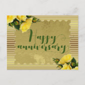 Gele rozen op gouden achtergrond Gelukkig Jubileum Briefkaart (Voorkant)