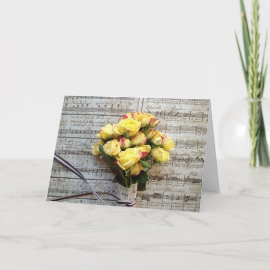 Gele rozen op oude muziek Valentijn Feestdagen Kaart (Voorkant)