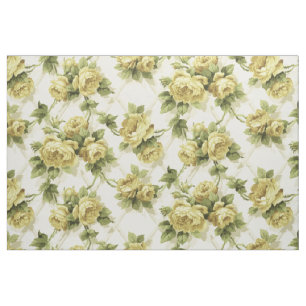 Gele rozen op Trellis Floral Pattern Stof