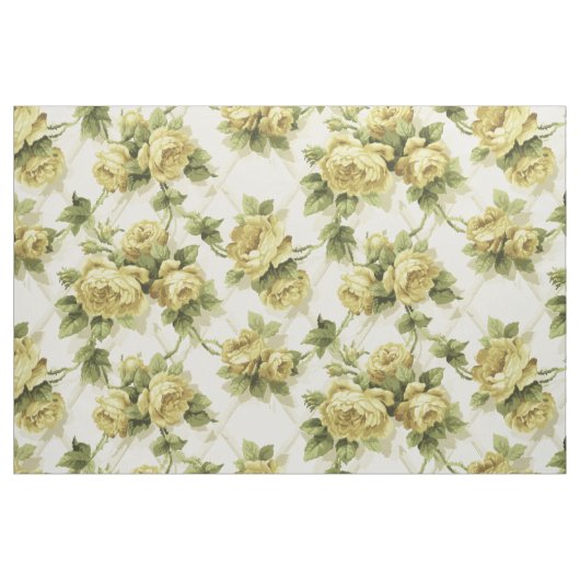 Gele rozen op Trellis Floral Pattern Stof (Fat Quarter)