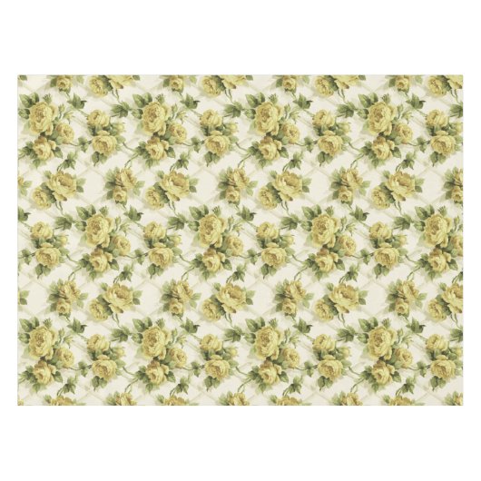 Gele rozen op Trellis Floral Pattern Tafelkleed (Voorkant (Horizontaal))