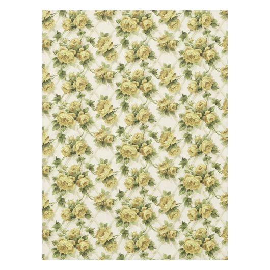 Gele rozen op Trellis Floral Pattern Tafelkleed (Voorkant)