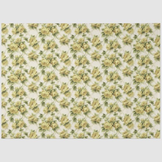 Gele rozen op Trellis Floral Pattern Tissuepapier (Voorkant)