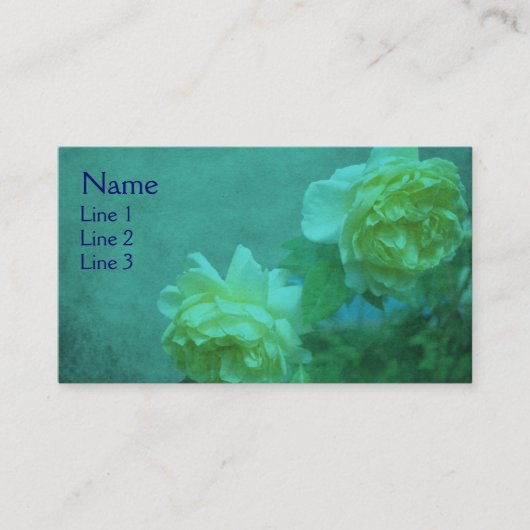Gele rozen op Turquoise Floral Visitekaartje (Voorkant)