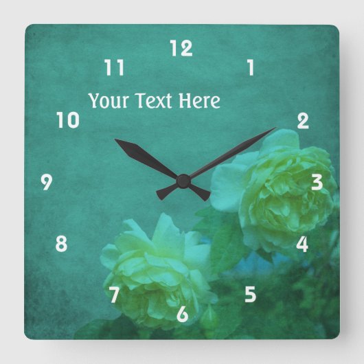 Gele rozen op Turquoise Vierkante Klok (Voorkant)