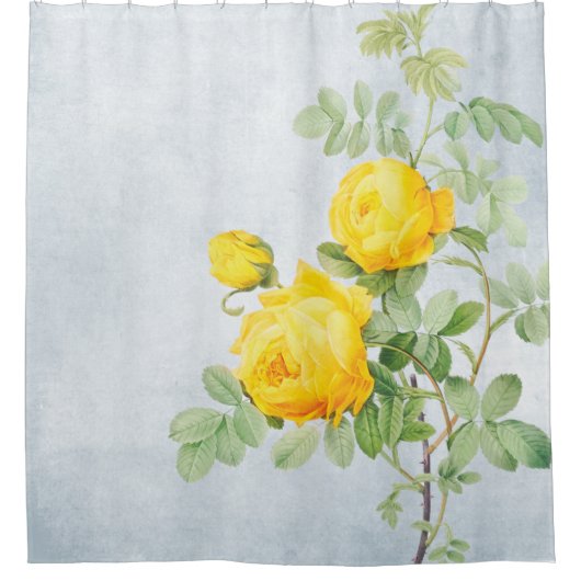 Gele rozen op verharde grijs douchegordijn (Voorkant)