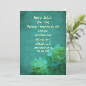 Gele rozen op verouderde turquoise bloemenfeest kaart (Staand voorkant)