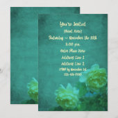 Gele rozen op verouderde turquoise bloemenfeest kaart (Voorkant / Achterkant)