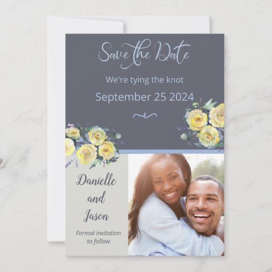 Gele rozen op zee Foto opslaan Datum Aankondiging (Voorkant)