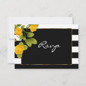 Gele rozen op zwart-wit gestreepte stof kaart (Achterkant)