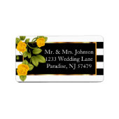 Gele rozen op zwarte en witte strepen etiket (Voorkant)