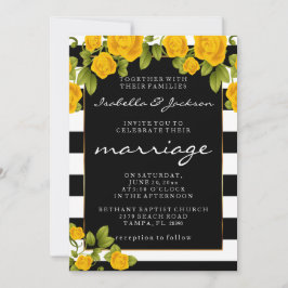 Gele rozen op zwarte en witte strepen kaart