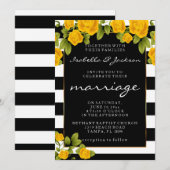 Gele rozen op zwarte en witte strepen kaart (Voorkant / Achterkant)