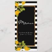 Gele rozen op zwarte en witte strepen menu (Achterkant)