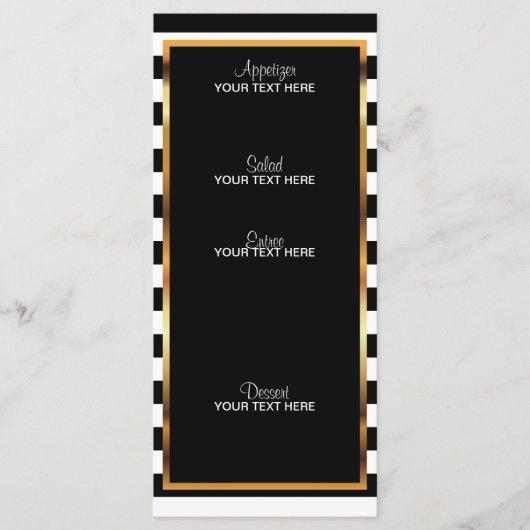 Gele rozen op zwarte en witte strepen menu (Voorkant)