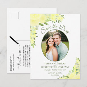 Gele Rozen Ovaal Foto Boho Trouw Save the Date Aankondigingskaart