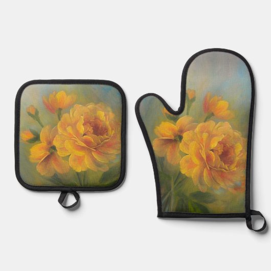 Gele Rozen Ovenwant & Pannenlap Set (Voorkant)