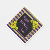 Gele rozen Paarse glitter Stripes Birthday Servet (Hoek)