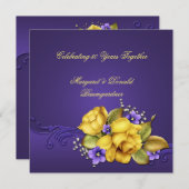 Gele Rozen Paarse Viooltjes 50ste Verjaardag Kaart (Voorkant / Achterkant)