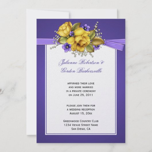 Gele Rozen Paarse Viooltjes Na de Bruiloft Kaart (Voorkant)
