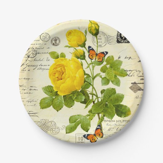  gele rozen papieren bordje (Voorkant)