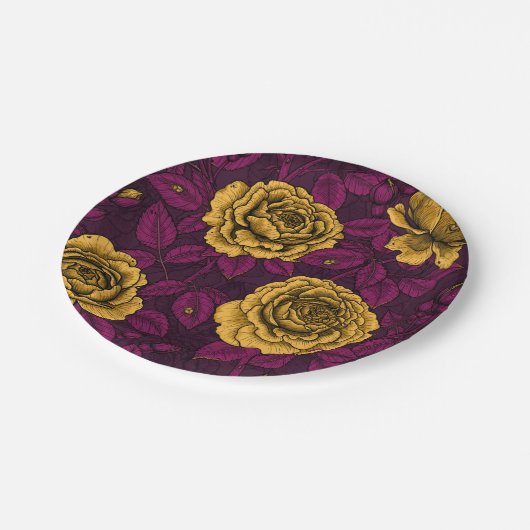 Gele rozen papieren bordje (Gekanteld)