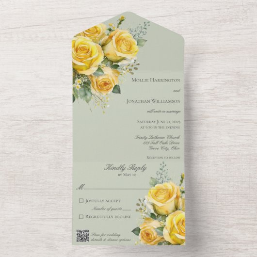 gele rozen QR-code All In One Uitnodiging (Binnen)