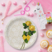 Gele rozen rode rode witte rand boven ivoorpapier  papieren bordje (Feest)