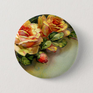 Gele rozen ronde button 5,7 cm